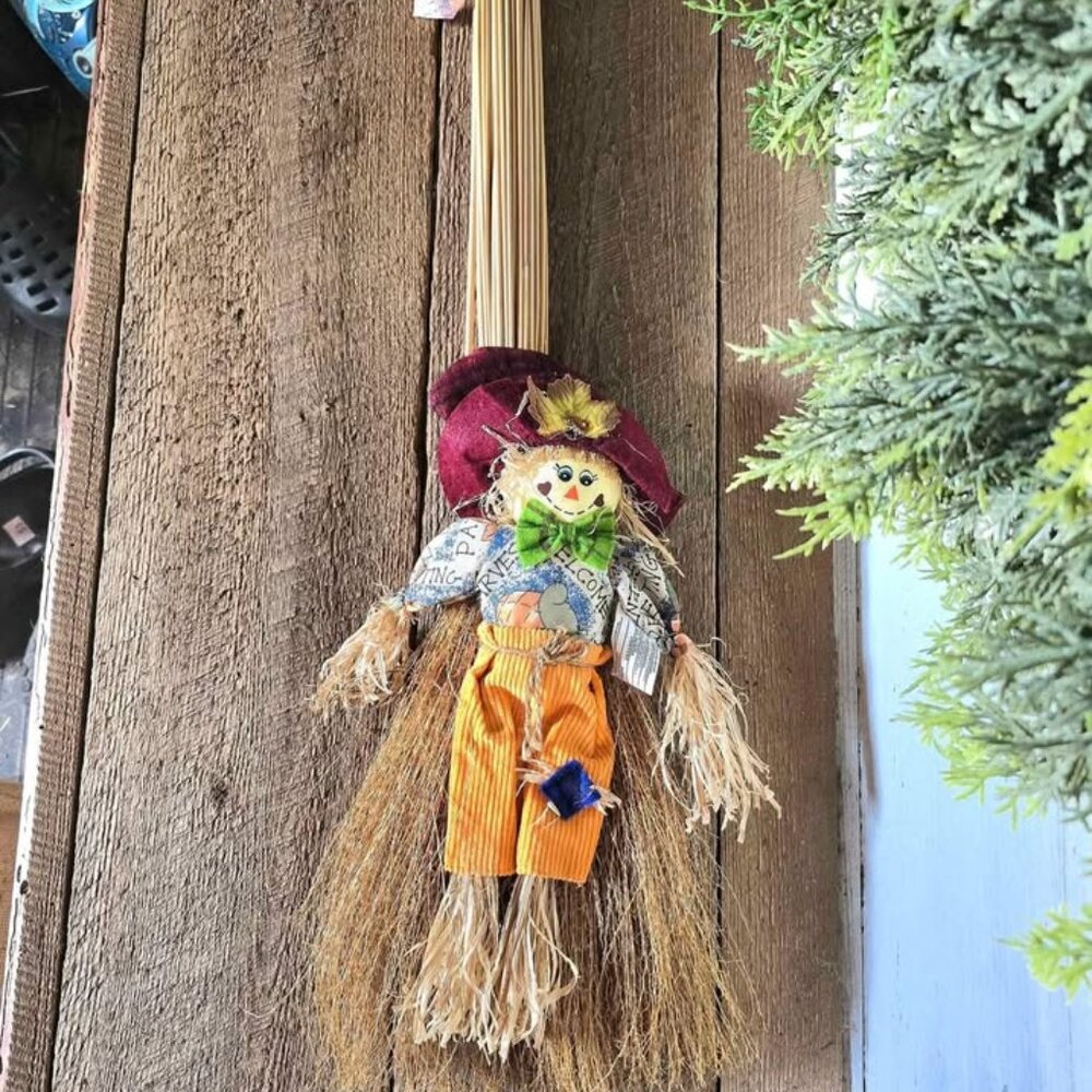 Primitive Scarecrow Broom Wall Hanging Fall Harvest Halloween Decor